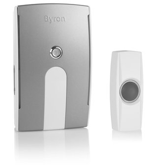 Byron BY504 Draadloze witte deurbelset met mobiele ontvanger 10.018.73 voorkant