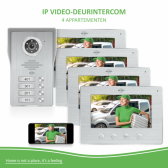 Elro DV477IP4 bedrade intercom deurbel met 4 schermen en app voor 4 appartementen