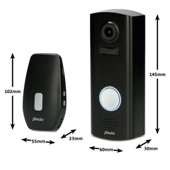 Alecto DVC600IP video deurbel met camera en wifi zwart voorkant ontvanger afmetingen cm