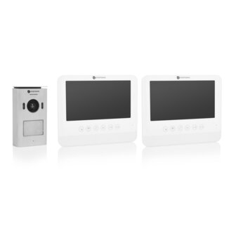 Smartwares DIC-22222 Video intercom systeem voor 2 appartementen buitenunit binnenscherm voorkant schuin uit