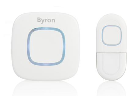 Byron DBY-24721 draadloze deurbel set volledig op batterijen wit voorkant blauw licht
