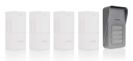 waarschijnlijk Pak om te zetten Master diploma Byron DIC-21545 Draadloze audio deurbel voor 4 appartementen waarschijnlijk Pak om te zetten Master diploma Byron DIC-21545 Draadloze audio deurbel voor 4 appartementen