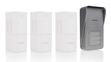 Byron DIC-21535 Draadloze audio deurbel voor 3 appartementen voorkant schuin