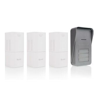 Byron DIC-21535 Draadloze audio deurbel voor 3 appartementen voorkant schuin