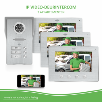 Elro DV477IP3 bedrade intercom deurbel met 3 schermen en app voor 3 appartementen