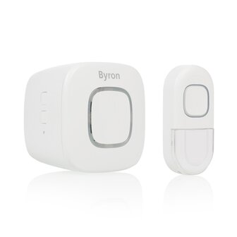 Byron DBY-24721 draadloze deurbel set volledig op batterijen wit voorkant schuin