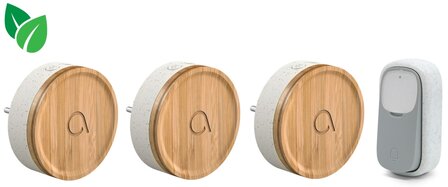 Avidsen 102498-3 draadloze en kinetische deurbel bamboe + 3 ontvangers