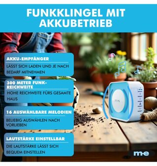 M-E BELL-8010 draadloze bewegingsmelder voor buiten met oplaadbare ontvanger &ndash; 300 meter bereik ontvanger