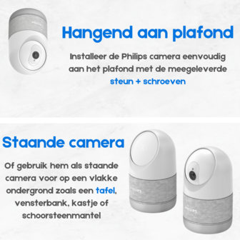 Philips WelcomeEye Look gemotoriseerde Wi-Fi binnencamera 2k plafondbevestiging staande camera
