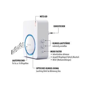 M-E KB-100 draadloze en kinetische deurbel - zonder batterijen - 100 meter