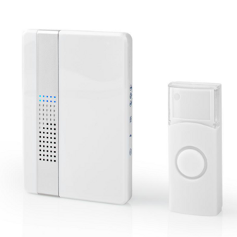 Nedis DOORB223CWT draadloze deurbel voorkant wit modern stijlvol schuin