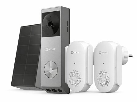 Ezviz EP3x Pro slimme videodeurbel op batterijen met 2 chimes + zonnepaneel 2K