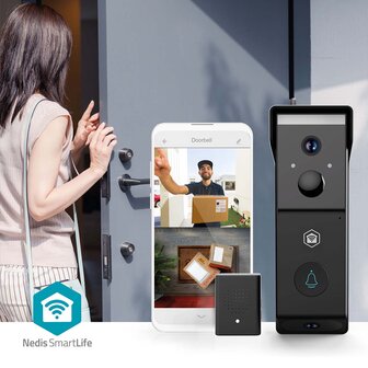 Nedis SmartLife WIFICDP31BK draadloze oplaadbare slimme Wi-Fi videodeurbel
