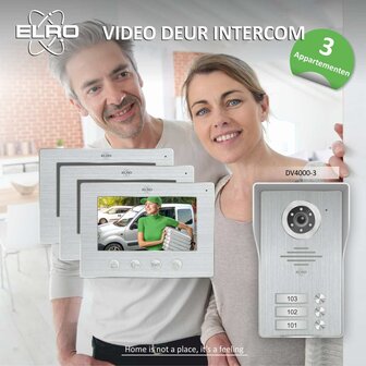 Elro DV4000-3 bedrade intercom deurbel voor 3 appartementen met schermen