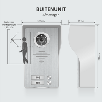 Elro DV4000IP2 bedrade intercom deurbel voor 2 appartementen met schermen en app buitenunit afmetingen