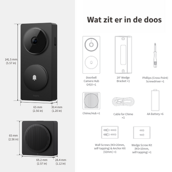 Aqara Smart Video Doorbell G410 Select - bedrade &amp; draadloze videodeurbel met gong - zwart inhoud doos