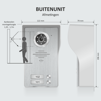 Elro DV4000-2 bedrade intercom deurbel met camera en 2 schermen buitenunit afmetingen
