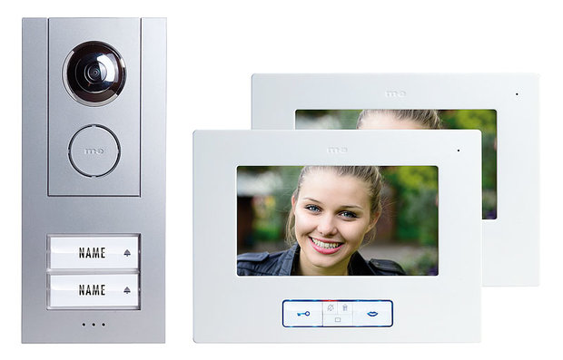 M-E VD ALU-6720 S video intercom deurbel bedraad voor twee appartementen zilver hele set