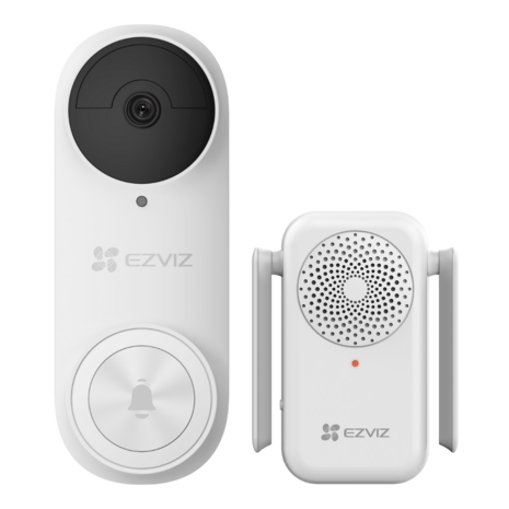 Ezviz DB2 draadloze Wi-Fi video deurbel wit en ontvanger voorkant