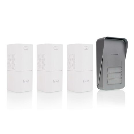 Byron DIC-21535 Draadloze audio deurbel voor 3 appartementen voorkant schuin