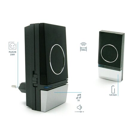 Avidsen 102326 draadloze deurbel zwart functies eigenschappen