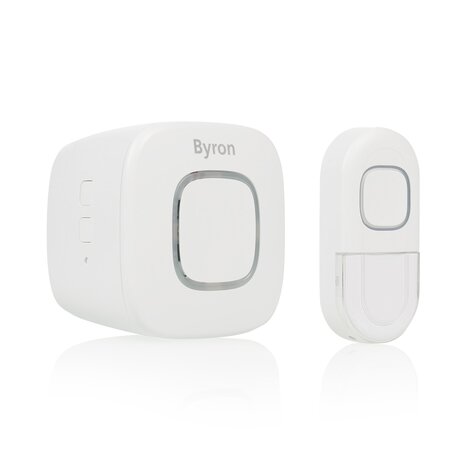 Byron DBY-24721 draadloze deurbel set volledig op batterijen wit voorkant schuin