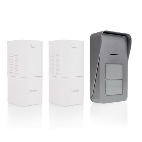 Byron DIC-21525 Draadloze audio deurbel voor 2 appartementen voorkant schuin