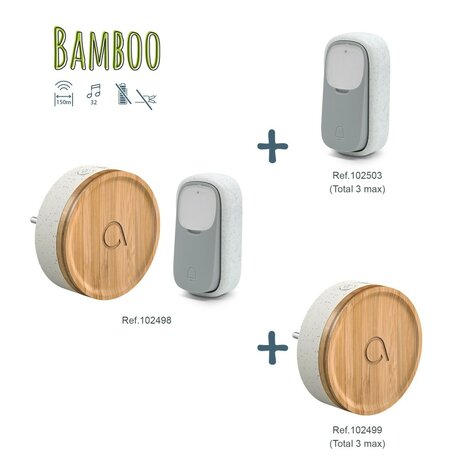 Avidsen 102498 draadloze en kinetische deurbel bamboe + 2 ontvangers