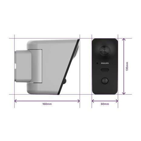 Philips WelcomeEye View Wi-Fi buitencamera FULLHD 2K afmetingen