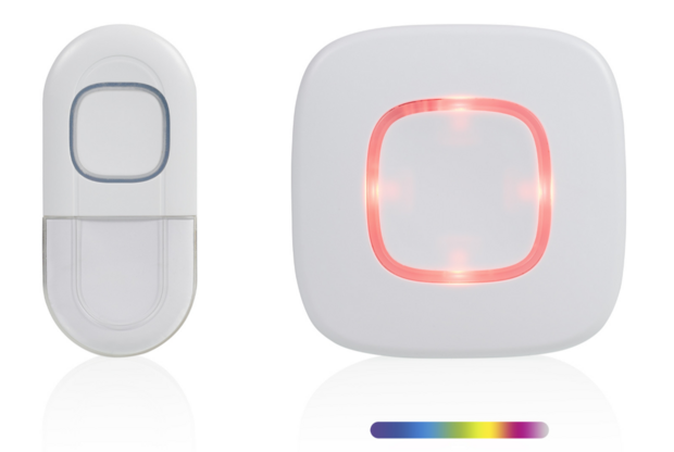 Byron DBY-24721 draadloze deurbel set volledig op batterijen wit voorkant ledverlichting