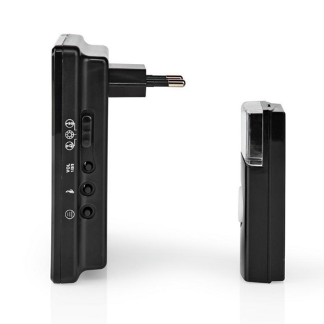 Nedis DOORB223CBK draadloze deurbel zwart modern stijlvol zijkant beldrukker ontvanger