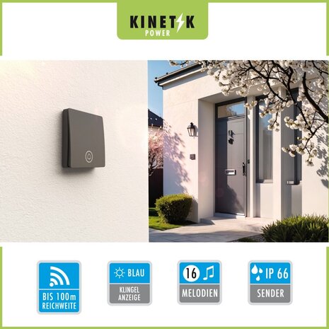 M-E KB-100 draadloze en kinetische deurbel - zonder batterijen - 100 meter