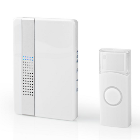 Nedis DOORB223CWT draadloze deurbel voorkant wit modern stijlvol schuin