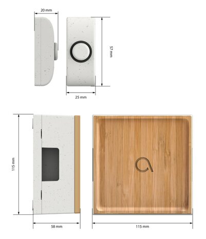 Avidsen 102506 Bamboo Square bedrade deurbel afmetingen