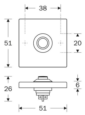 Artitec 95542 beldrukker vierkant messing mat chroom afmetingen