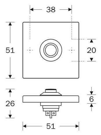 Artitec 95504 beldrukker vierkant messing mat zwart afmetingen