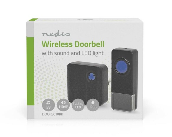 Nedis DOORB310BK draadloze deurbel 150 meter met plug-in ontvanger zwart doos