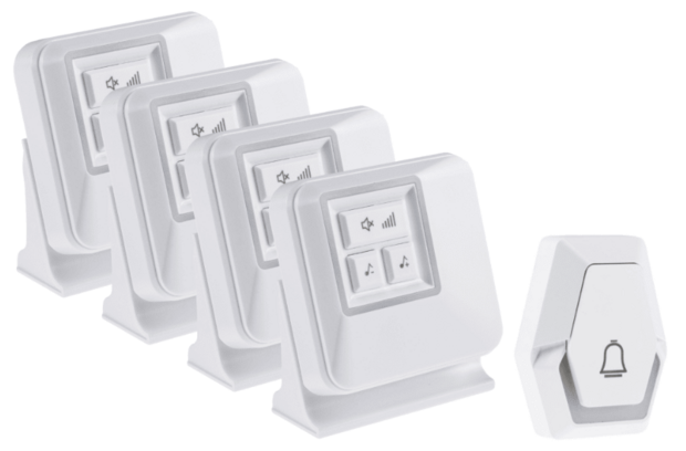 Pilota Porta draadloze deurbel 400 meter bereik met 4 ontvangers op batterijen + flitslicht