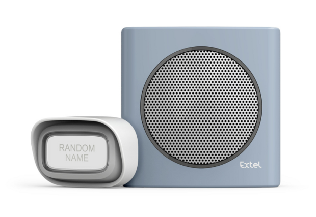 Extel diBi flash soft grey draadloze deurbel 081740 voorkant beldrukker ontvanger lichtblauw