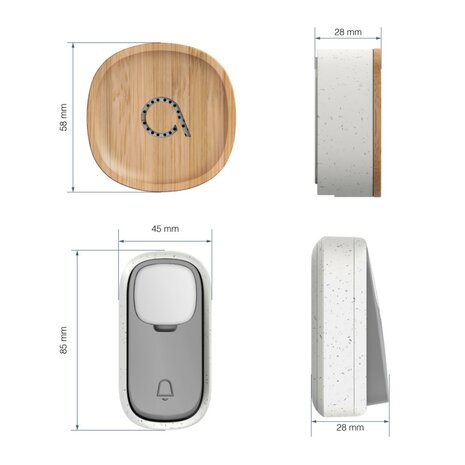 Avidsen 102502 draadloze en kinetische deurbel bamboe met usb-ontvanger afmetingen