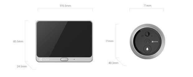 Ezviz DP2C draadloze digitale deurspion met camera en scherm zilver afmetingen