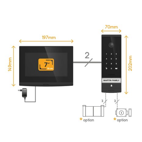Extel 720330 Open 3K bedrade video intercom met toetsenbord en 7 inch scherm aansluitschema