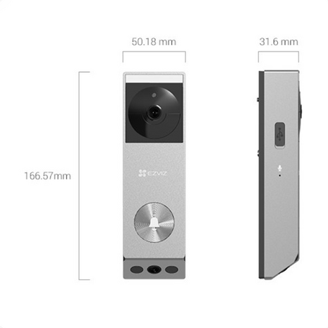 Ezviz EP3x Pro slimme videodeurbel op batterijen met zonnepaneel 2K afmetingen