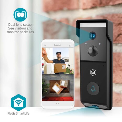 Nedis SmartLife WIFICDP31BK draadloze oplaadbare slimme Wi-Fi videodeurbel