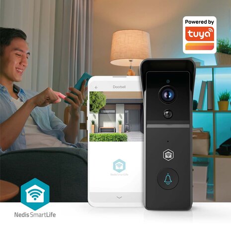Nedis SmartLife WIFICDP21BK draadloze oplaadbare slimme Wi-Fi videodeurbel