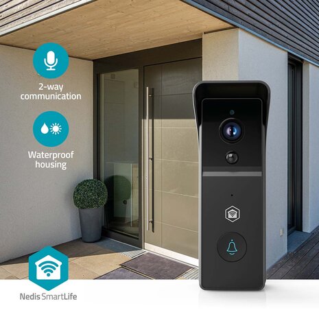 Nedis SmartLife WIFICDP21BK draadloze oplaadbare slimme Wi-Fi videodeurbel