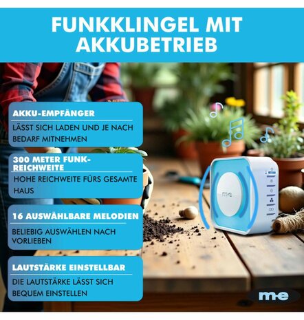 M-E BELL-8010 draadloze bewegingsmelder voor buiten met oplaadbare ontvanger &ndash; 300 meter bereik ontvanger