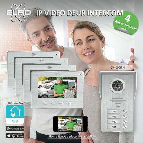 Elro DV4000IP4 bedrade intercom deurbel voor 4 appartementen met schermen en app