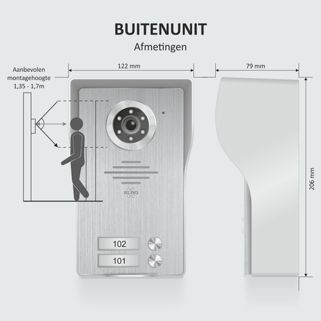 Elro DV4000-2 bedrade intercom deurbel met camera en 2 schermen buitenunit afmetingen